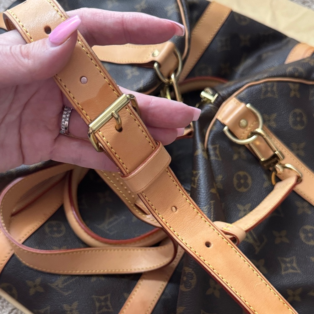 Louis Vuitton Brown Monogram Canvas 55 Duffel with Tan Leather Trim - Picture 14 of 16